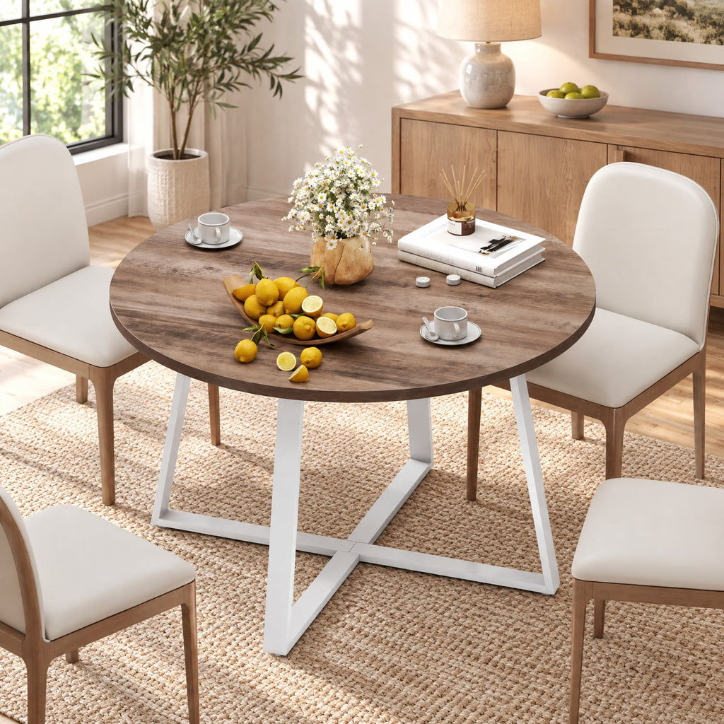 Airfind 47 Inch Round Dining Table with Stable X-shaped Base and Round Thickened Tabletop, 220 Lbs Capacity, Engineered Wood Metal, Natural