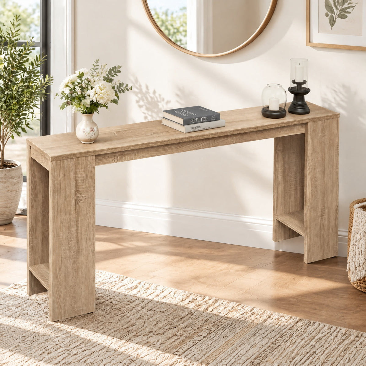 Airfind 71 Inches Long Console Table with Storage for Hallway, 135 lbs Capacity, Engineered Wood Frame, 71 Inch x 12 Inch x 34 Inch Footprint, Natural