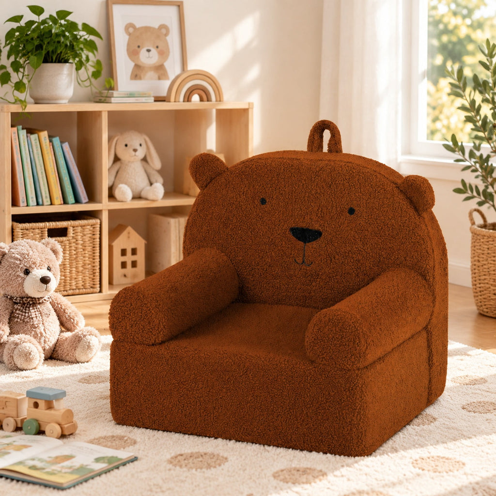 Airfind Kids Bear Sofa Toddler Foam Couch with Soft Fleece Fabric Cover, Teddy Fleece Fabric Frame, for 3+ years old, 20 x 16 x 18 Footprint