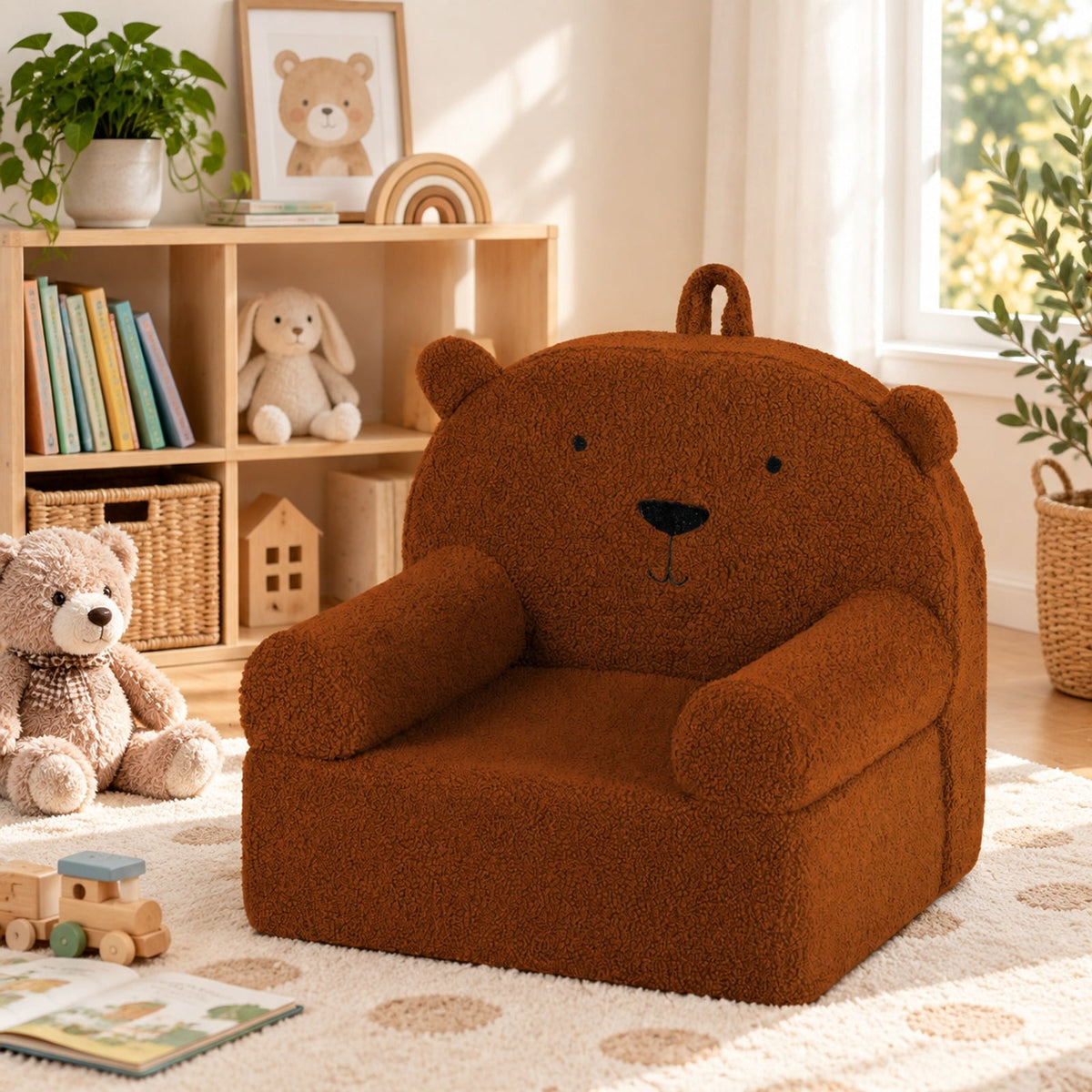 Airfind Kids Bear Sofa Toddler Foam Couch with Soft Fleece Fabric Cover, Teddy Fleece Fabric Frame, for 3+ years old, 20 x 16 x 18 Footprint