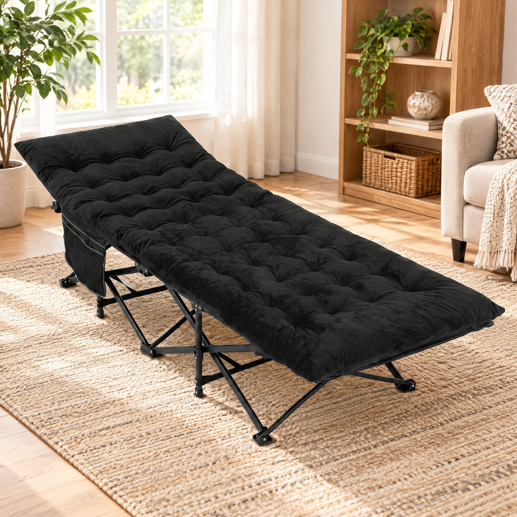 Airfind Camping Cot for Adults with Soft Padded Mat and Carrying Bag, 330 lbs Capacity, 600D Oxford Fabric Metal Crystal Velvet PP Cotton Frame