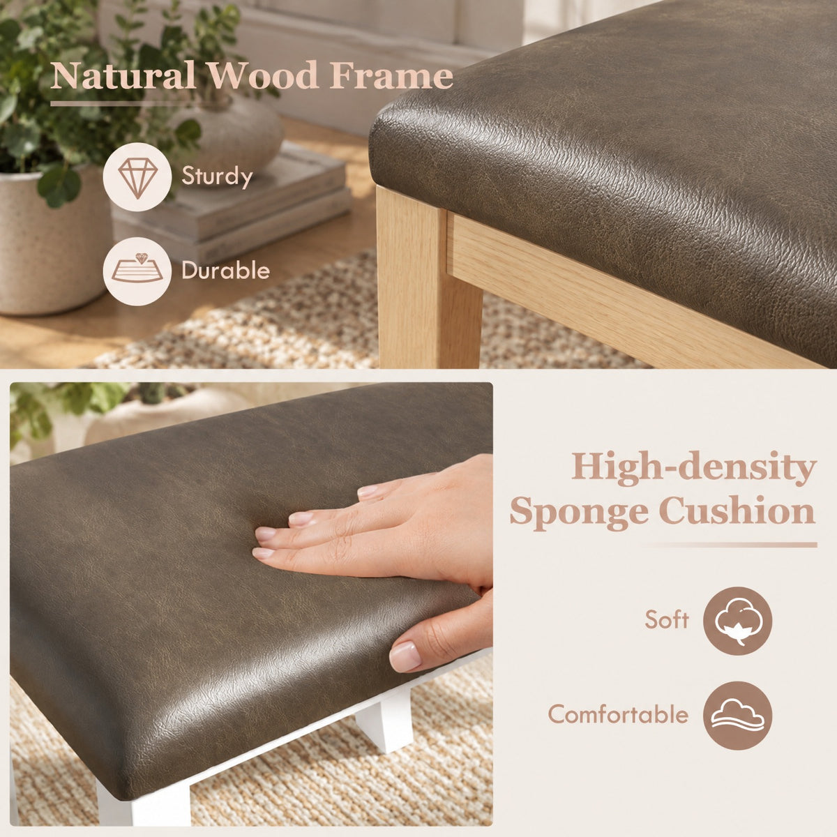 Airfind Faux Leather Vanity Stool Chair Set of 2 for Makeup Room and Living Room, 18.5in x 14.5in x 17.5inSeat Cushion Footprint, Gray