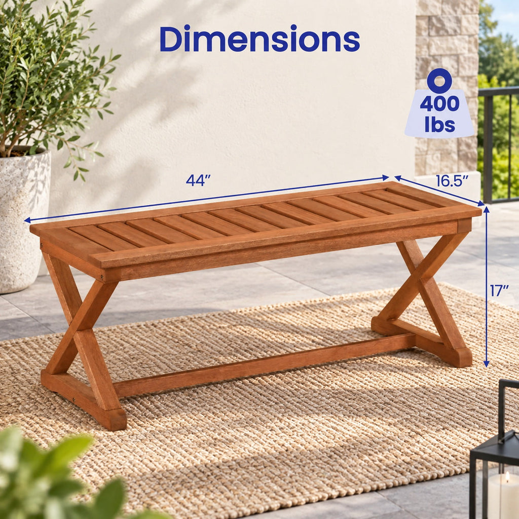 Airfind 2-Person 44 Solid Wood Outdoor Bench with Slatted Seat for Patio Park Balcony-1 Piece, 44 x 16.5 x 17Weight Footprint, Wood