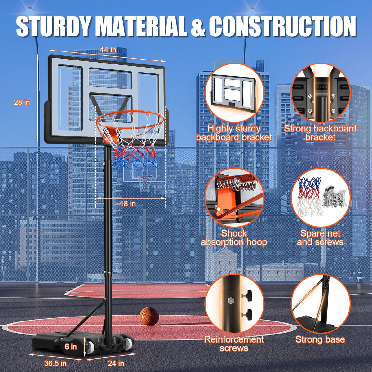 Airfind Portable Basketball Hoop 44in Backboard 5.7-10ft Adjustable with Wheels