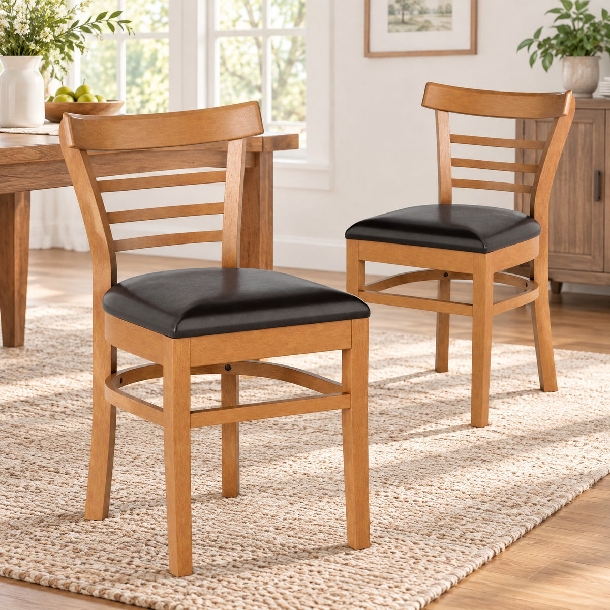 Airfind Set of 2 Wooden Dining Chair with Rubber Wood Legs for Restaurant, Chair 400 lbs Capacity, Rubber Wood PU Leather Sponge Frame, Brown