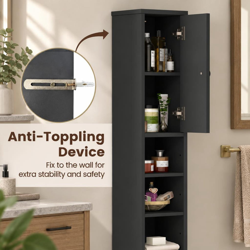 Airfind Freestanding Slim Bathroom Cabinet with Drawer and Adjustable Shelves, 110 lbs Capacity, MDF Frame, 8in x 8in x 71in Total Footprint, Gray