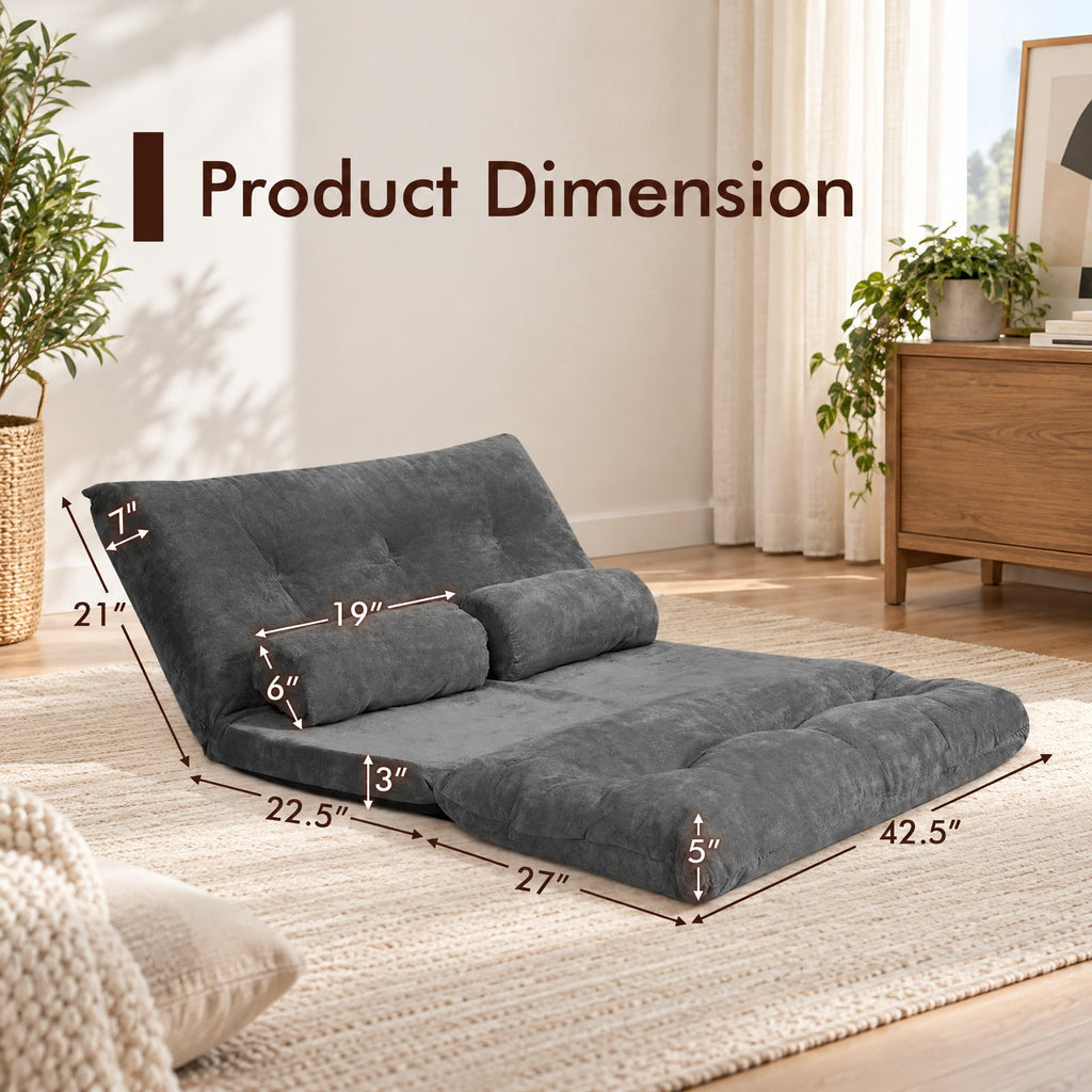 Airfind 6-Position Adjustable Sleeper Lounge Couch with 2 Pillows, Steel Corduroy Sponge Flat Frame, 71 Inch x 42.5 Inch x 7 Inch Footprint, Gray