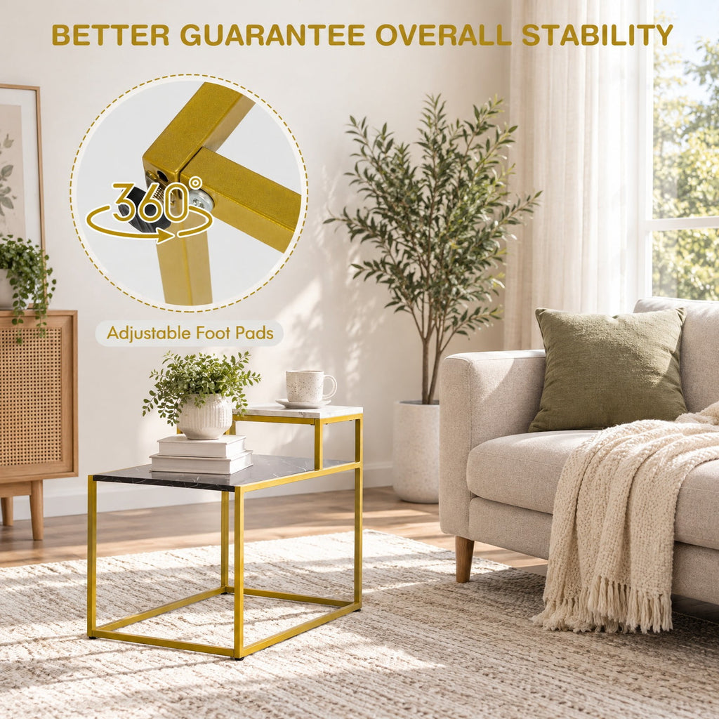 Airfind 2 Tier End Side Table with Metal and Storage Shelf for Living Room, 66 Lbs Capacity, Metal Mdf, 24 Inch X 18 Inch X 22 Inch, White