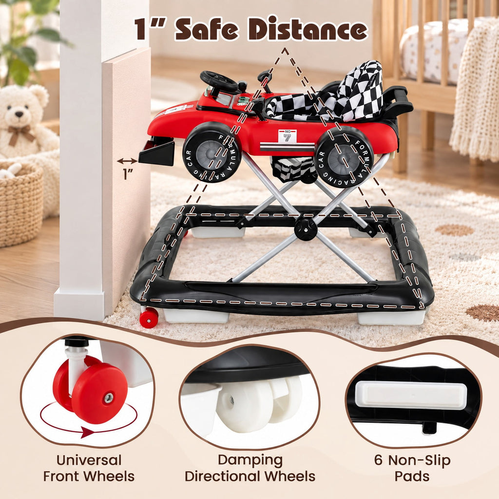 Airfind 4-in-1 Youth Push Walker Activity Center Height Adjustable featuring Music Box, 26.5 lbs Capacity, PP Metal Frame, for 6-18 Months, Red