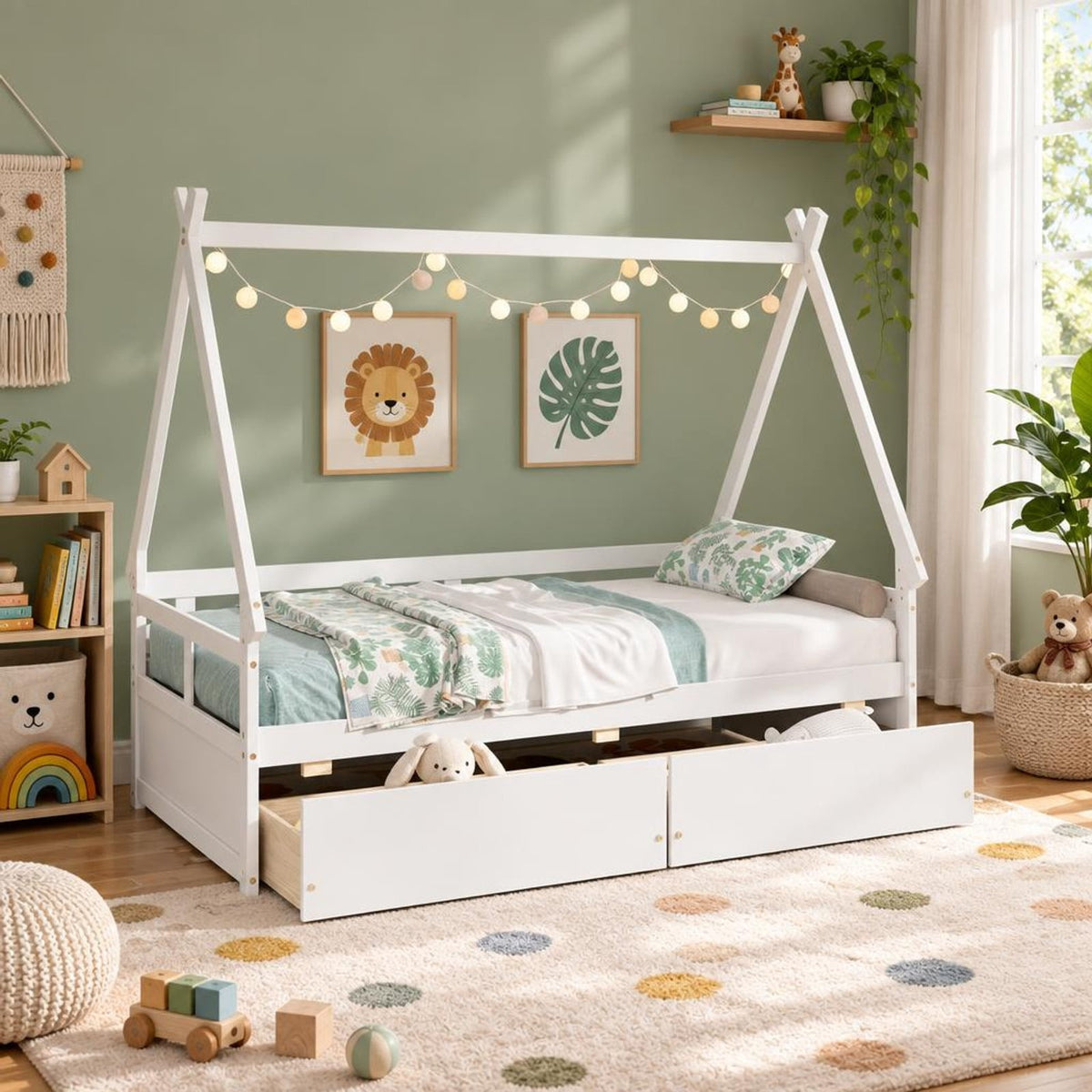 Airfind Twin Size House Bed with Roof and Safety Guardrail, Solid Wood MDF Plywood, Net Weight 83 Lbs for Convenient Everyday Use, White