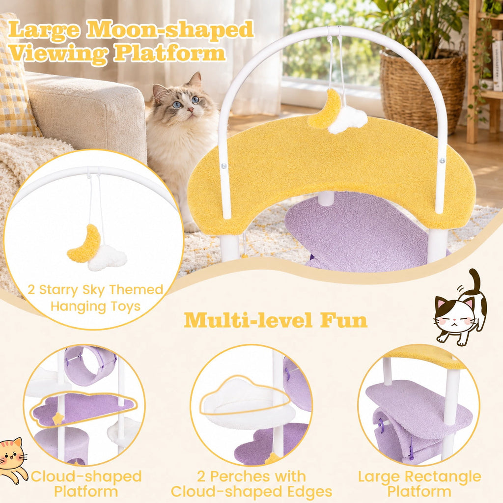 Airfind 62 Inches Large Cat Tower with Metal Frame and Jumping Platforms, 22 lbs Capacity, Purple, Diameter 24 Cat House