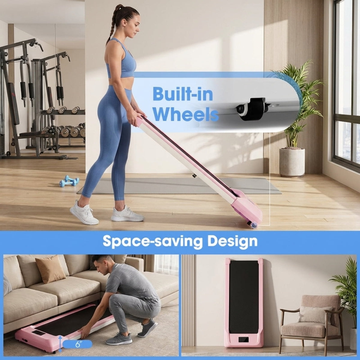 Airfind 3-in-1 Folding Treadmill with Incline 3 HP Walking Treadmill for Home with Smart App and Bluetooth Speaker and Heart Rate Monitor, Pink