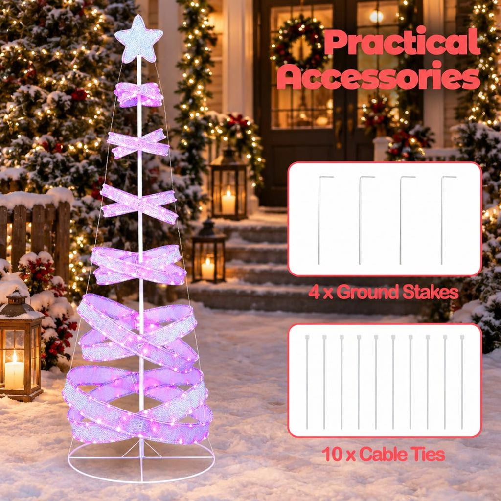 Airfind 7 Feet Outdoor Spiral Christmas Tree for Party Xmas New Year Decoration, Metal Polyester Frame, 2.3 ft x 2.3 ft x 7 ft Footprint, White