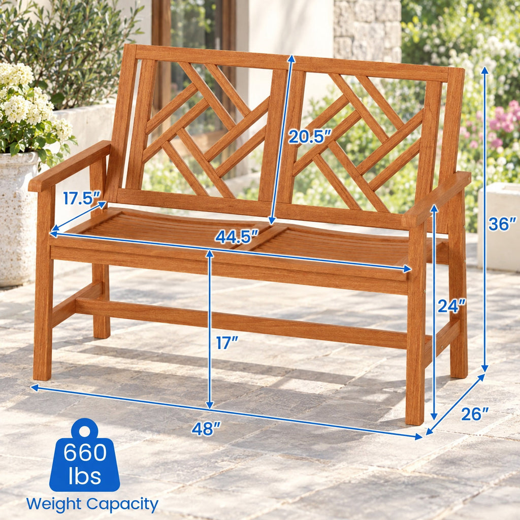 Airfind Outdoor Bench Wood 2, 660 lbs Capacity, Hardwood Frame, 48 × 26 × 36 Footprint, Wood, Geometric patterns infuse an elegant touch