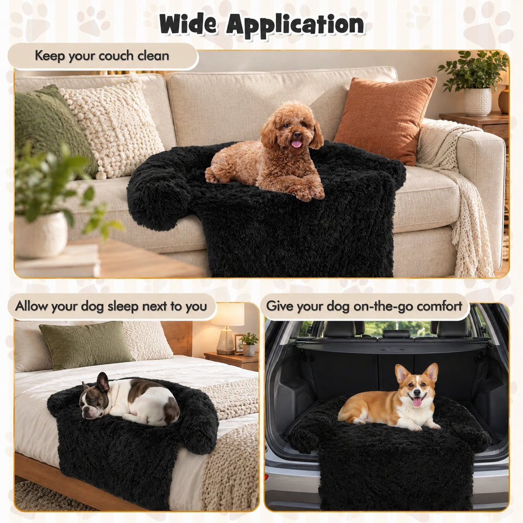Airfind Plush Calming Dog Couch Bed with Anti-Slip Bottom, S-Size Dog Bed 40 x 35 x 6.5 Footprint, Black