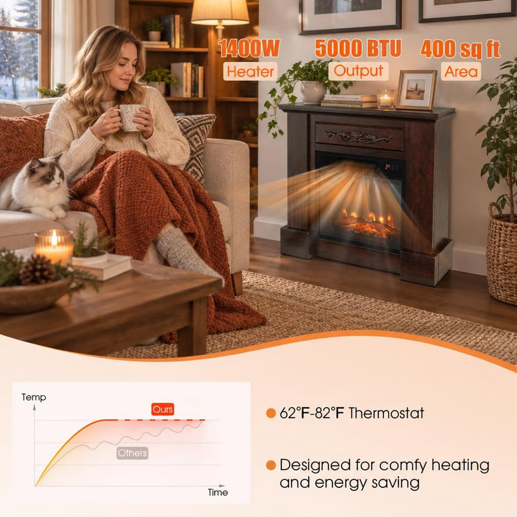 Airfind 1400W TV Stand Electric Fireplace Mantel with Remote Control, 22 Lbs Capacity, MDF PB Steel Plastic Tempered Glass, Natural