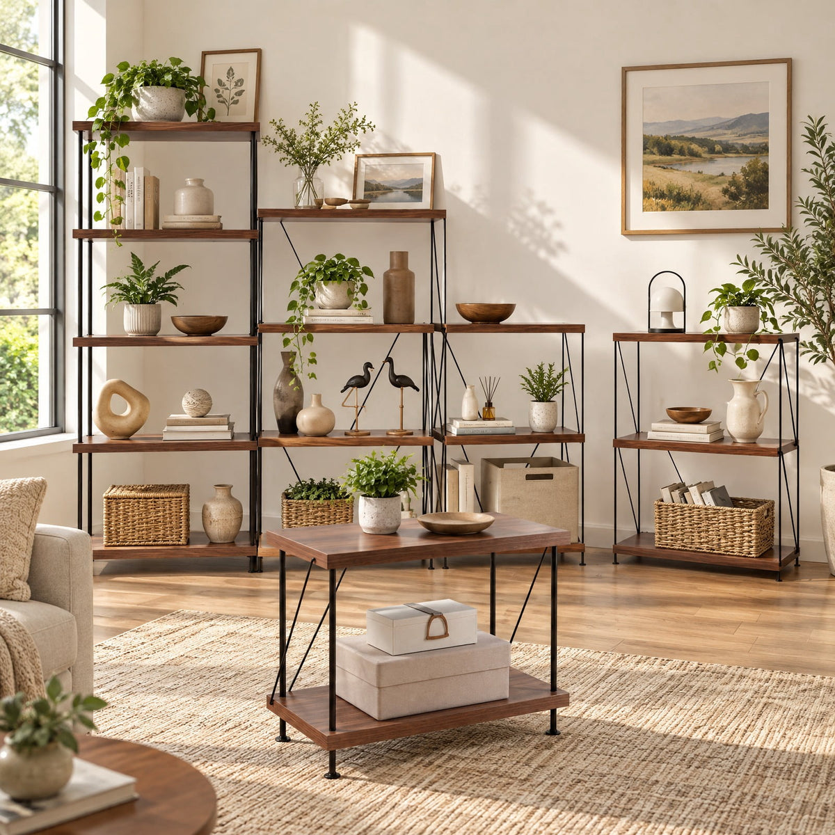 Airfind 2/3/4/5-Tier Multipurpose Display Rack with Metal Frame-34 inches, 45 lbs Capacity, MDF Metal 2-tier: Frame, Walnut