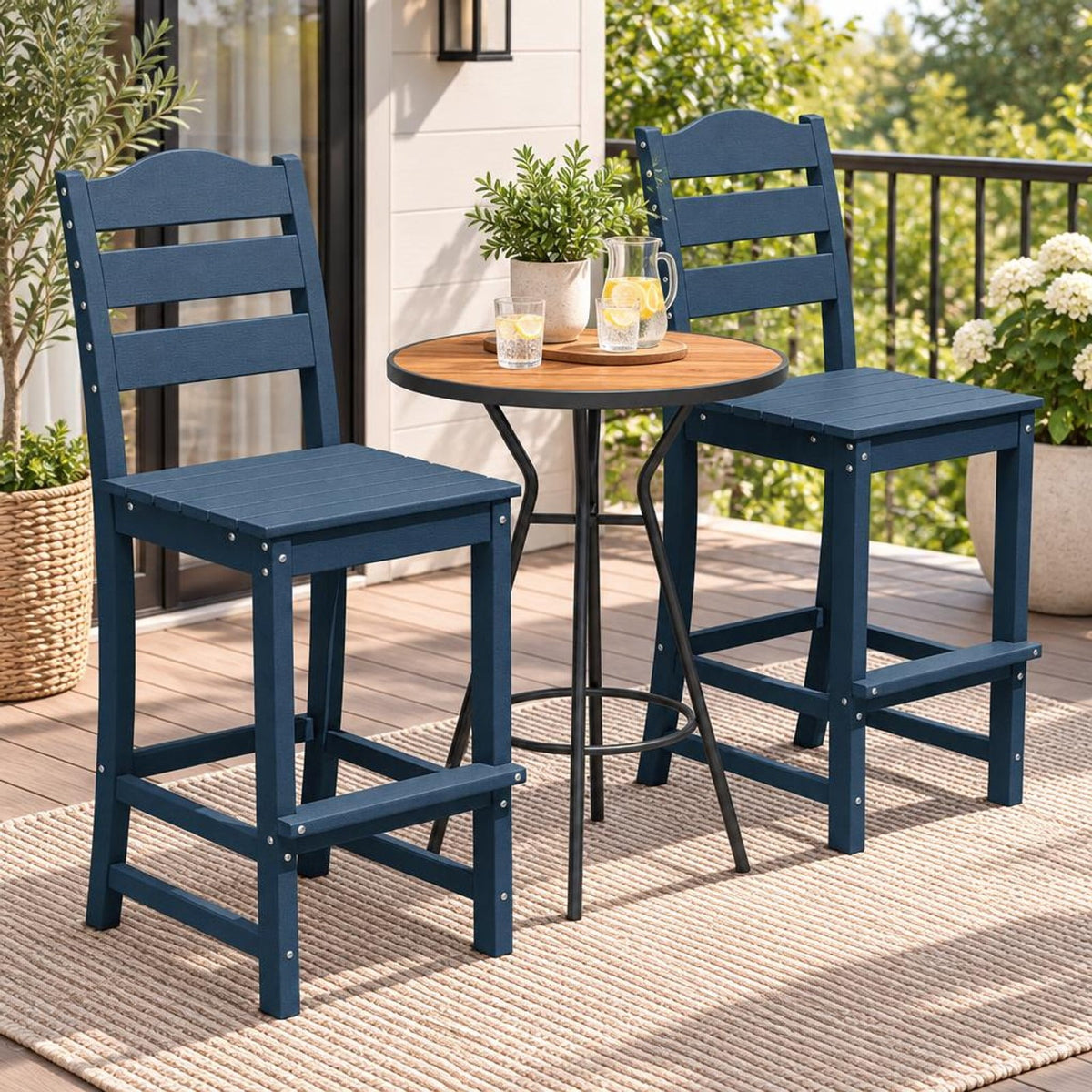Airfind 30 Inches Counter Height HDPE Bar Stool with Backrest and Footrest, 360 lbs Capacity, HDPE Frame, Navy