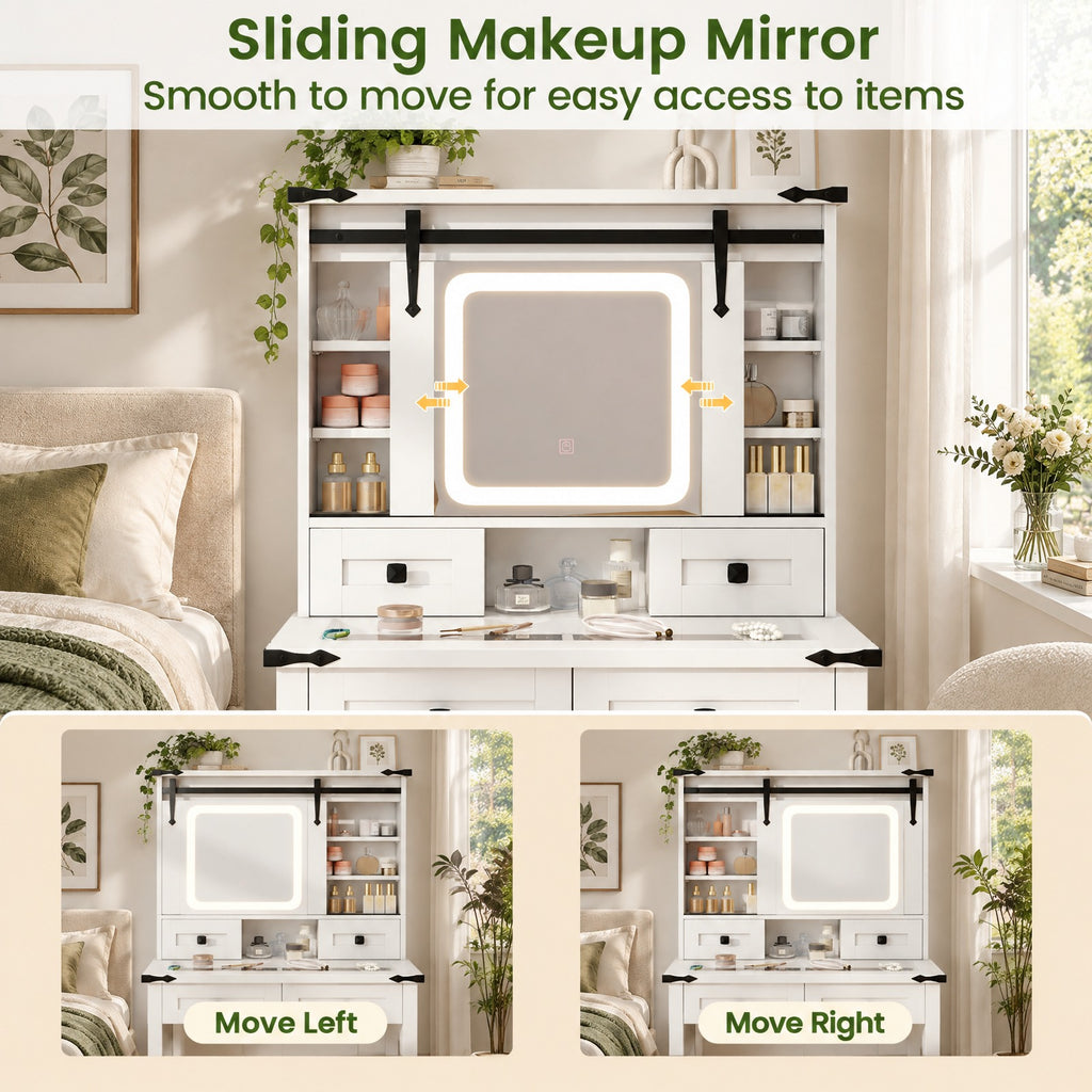 Airfind Makeup Vanity Desk with Mirror and Adjustable Storage Shelves, 110 lbs Capacity, Engineered Wood Frame, 31in x 16in x 54.5in Footprint, White