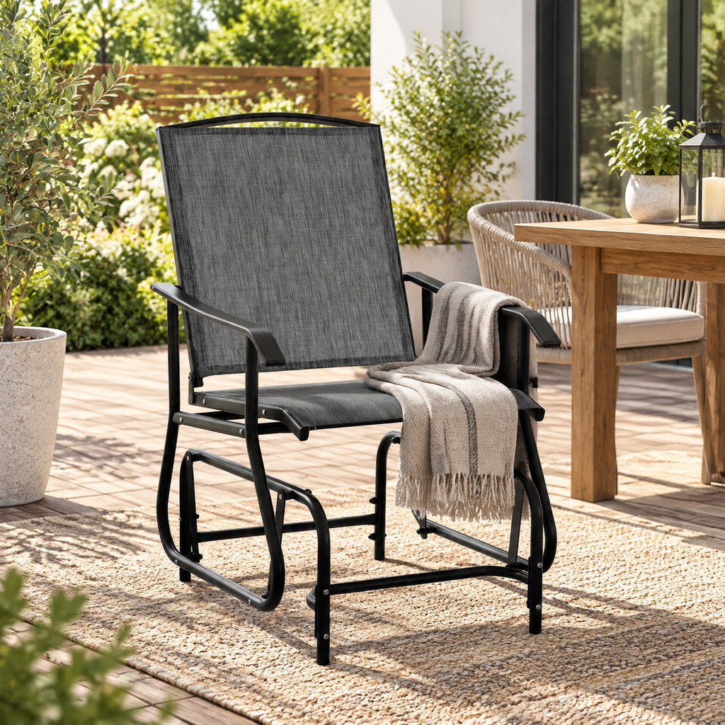 Airfind Outdoor Glider Chair with Metal Frame and Armrests, 330 lbs Capacity, Fabric Metal Frame, 24 x 29 x 37.5 Footprint, Grey