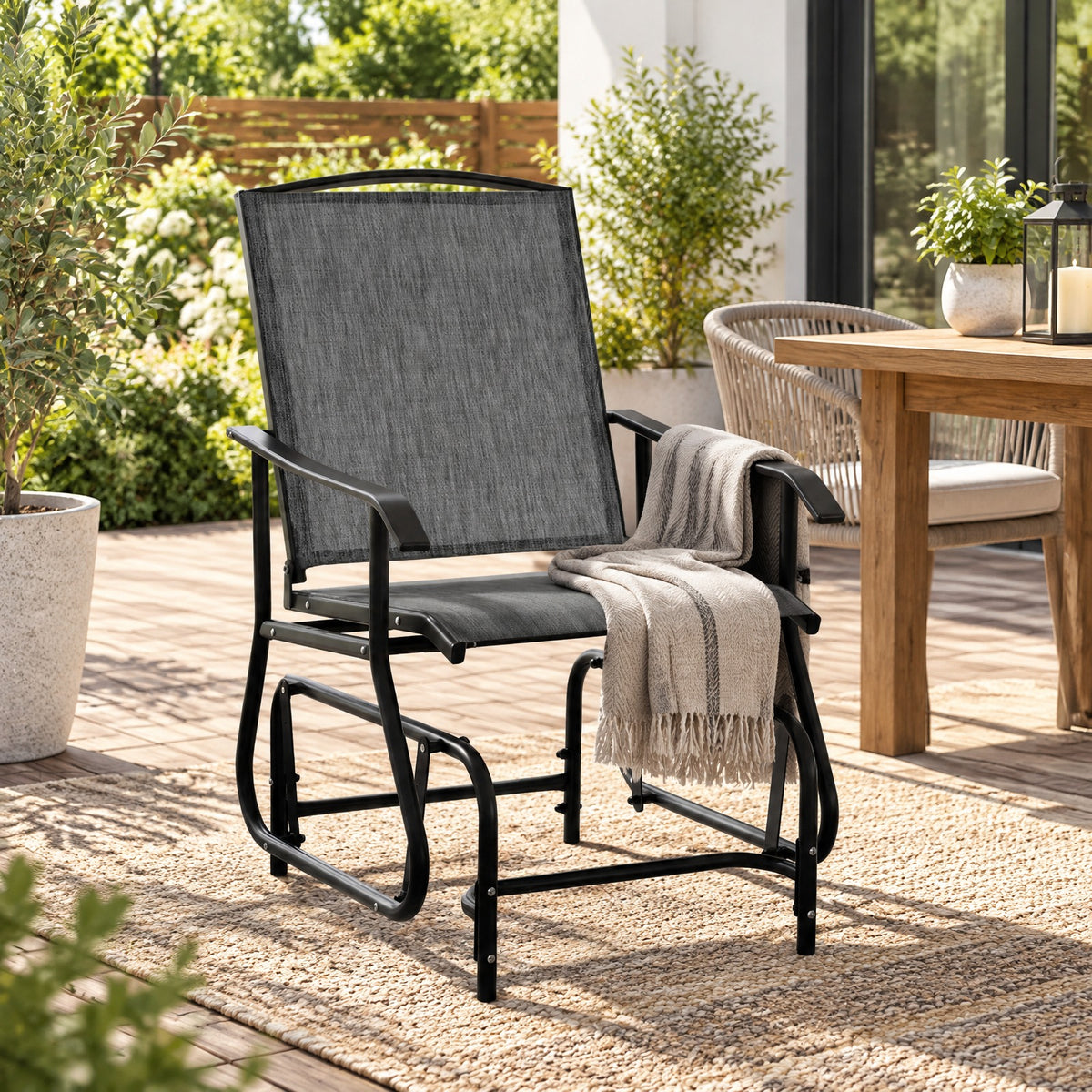 Airfind Outdoor Glider Chair with Metal Frame and Armrests, 330 lbs Capacity, Fabric Metal Frame, 24 x 29 x 37.5 Footprint, Grey