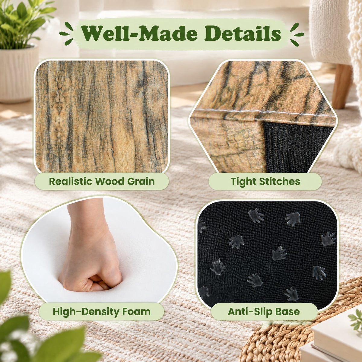 Airfind 3-Piece Tree Stump Stool Set with Wood Printing Nature Decoration, PU Leather, for 3 and Years Old, Natural for Home, Patio, Natural