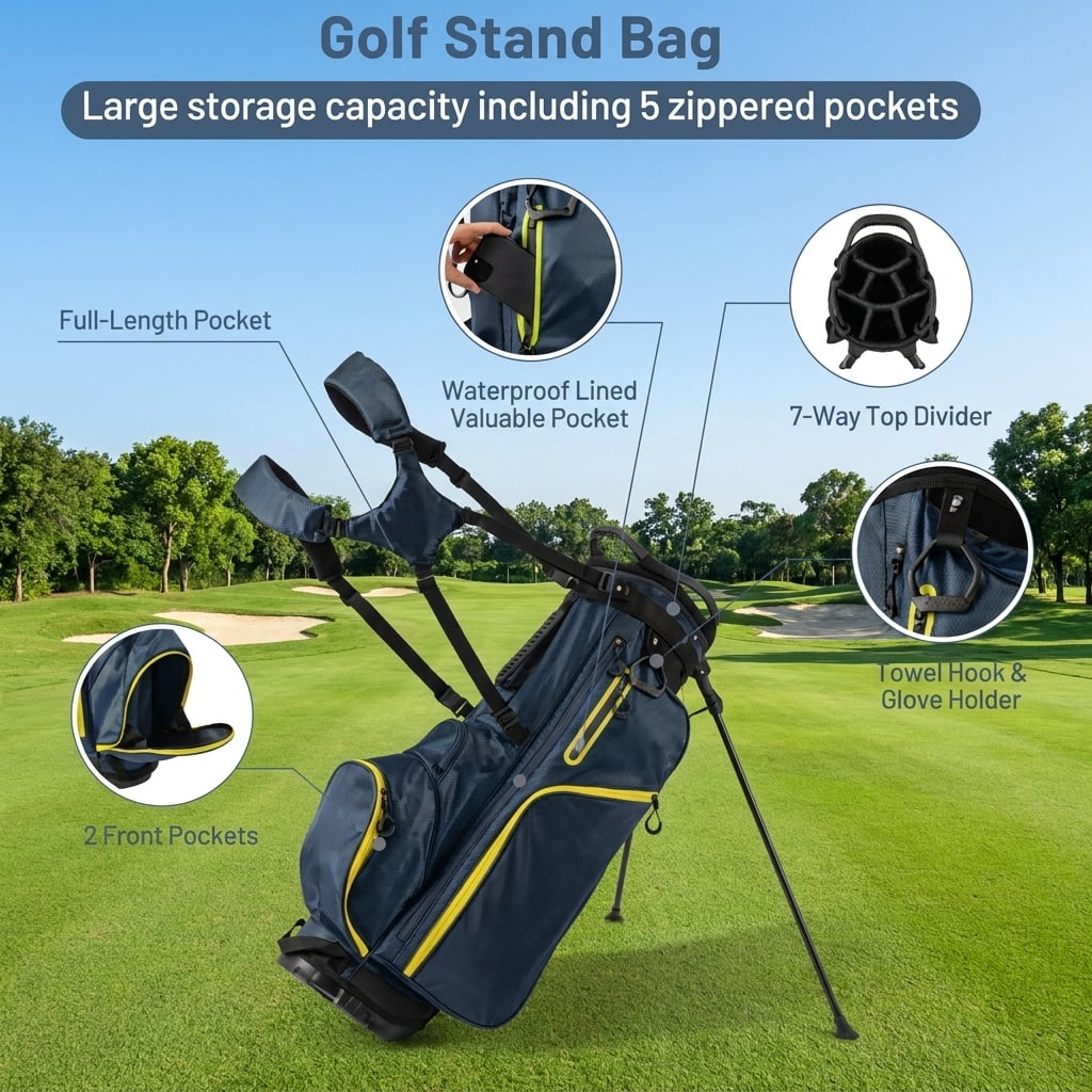 Airfind 11-Piece Mens Complete Golf Set with Driver, Fairway, Hybrid, Irons, Putter and Bag, Yellow