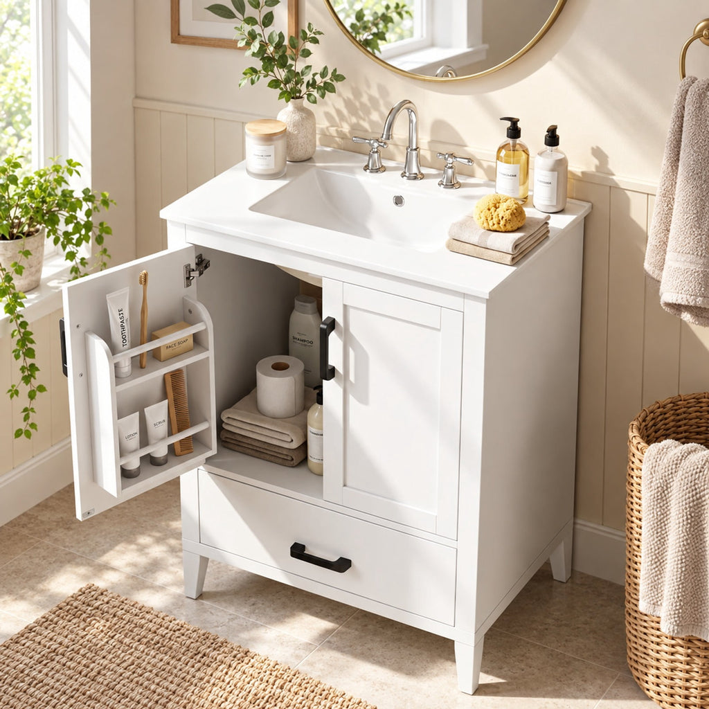 Airfind 24.5 Modern Bathroom Vanity with Sink 2 Doors and Drawer, 24.5 x 18.5 x 34Sink Footprint, White