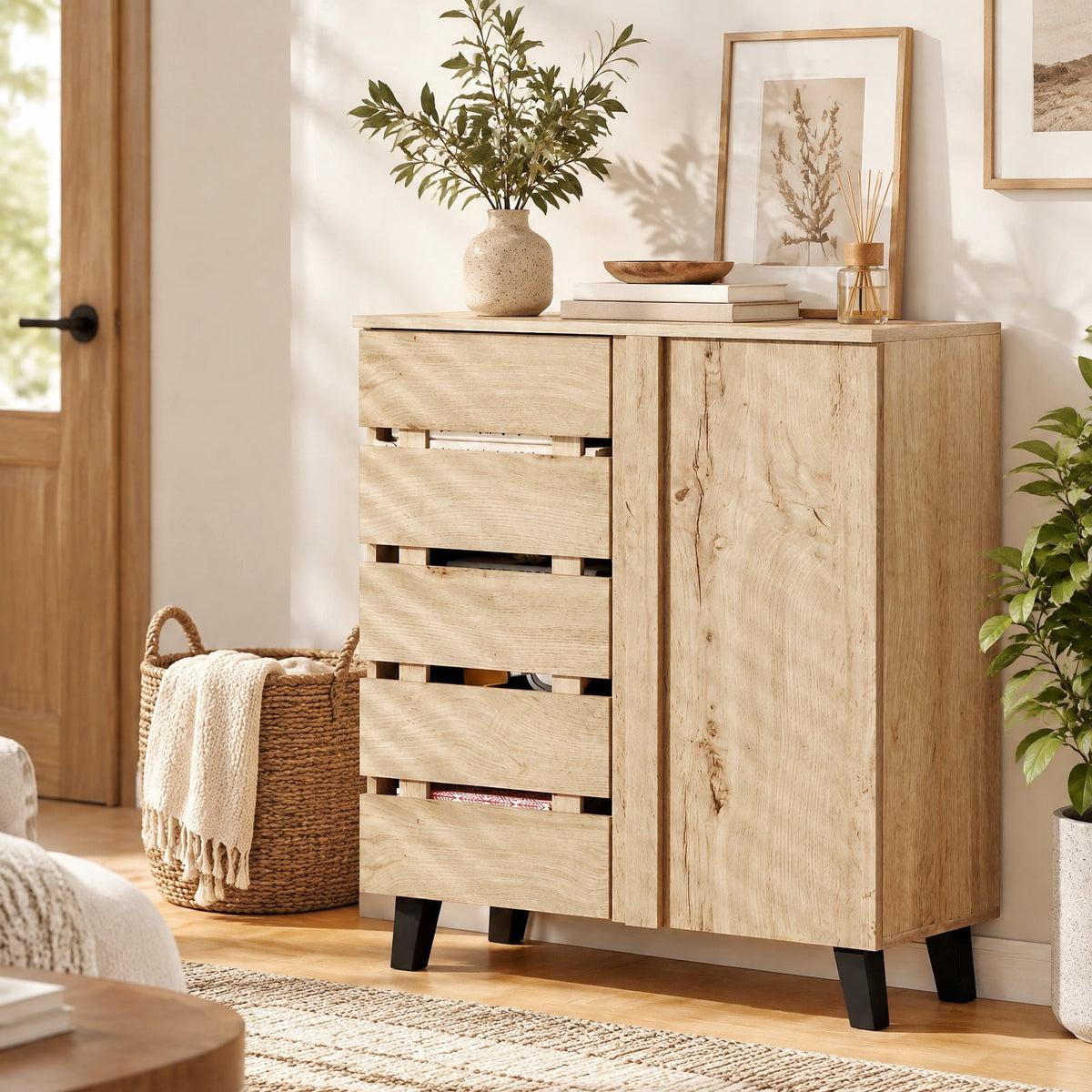 Airfind 4-Tier Shoe Cabinet 2-Door Storage Organizer with Louvered Door, 90 lbs Capacity, MDF Engineered Wood Frame, 31.5 x 13 x 34.5 Footprint