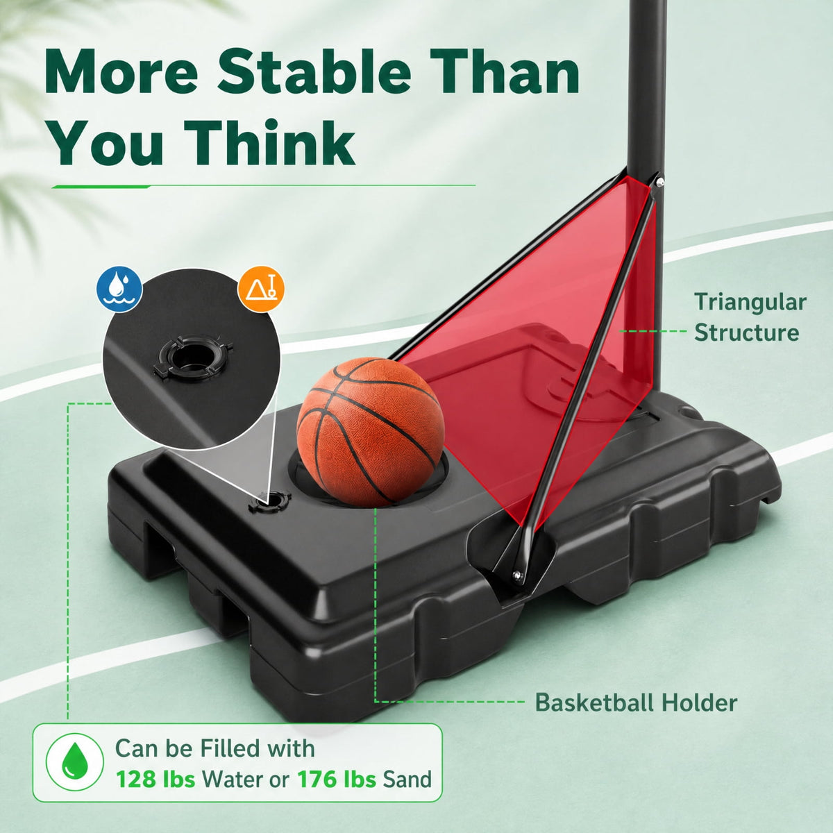 Airfind Portable Basketball Hoop Outdoor with 44 Inch Backboard, 4.4 to 10 FT Adjustable Basketball Goal System with 2 Wheels and Fillable Base, Black