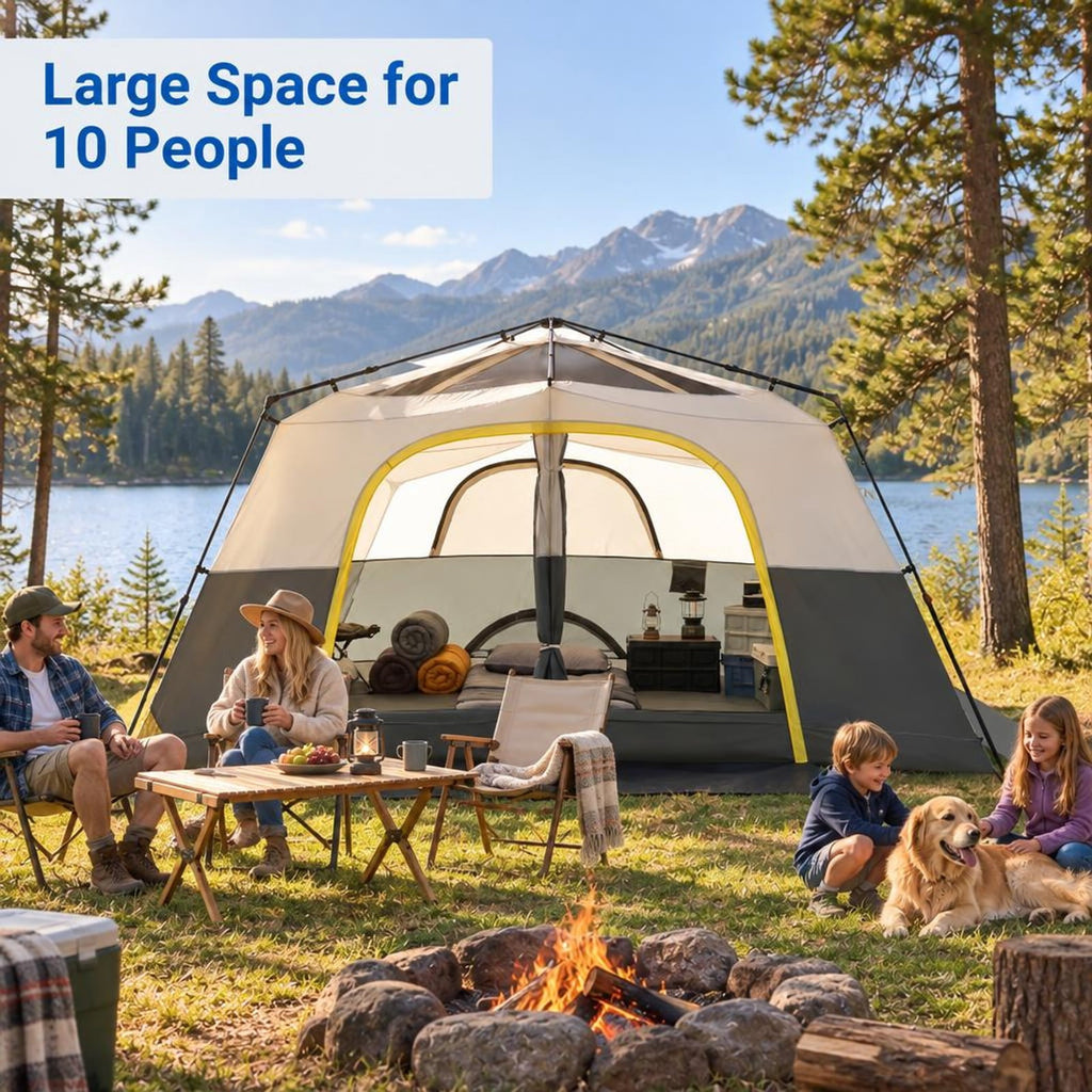 Airfind 10 Person Instant Cabin Camping Tent with Rainfly 13 ft x 9 ft Portable Large Family Tent, Beige