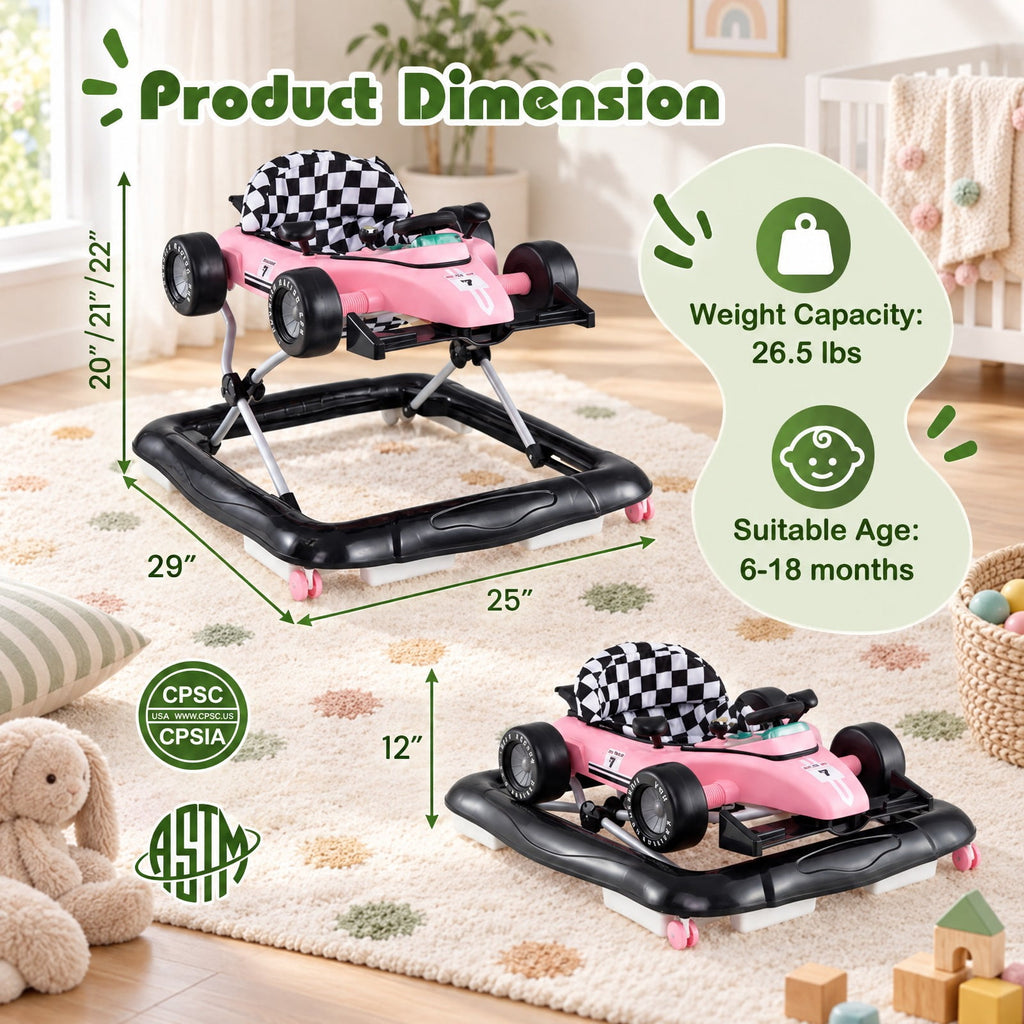 Airfind 4-in-1 Child Push Walker Activity Center Height Adjustable with Music Box, 26.5 Lbs Capacity, PP Metal, for 6-18 Months, Pink