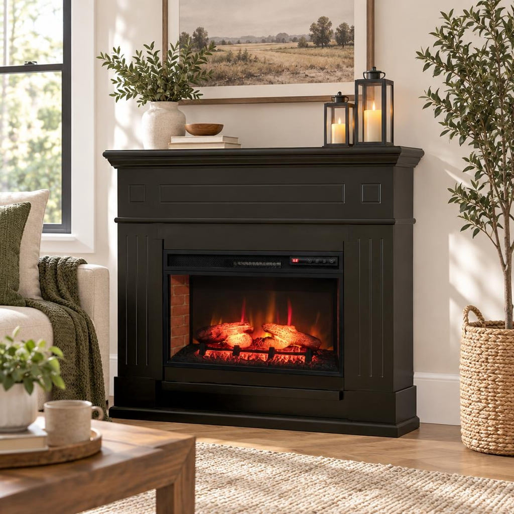 Airfind 26 Inch Infrared Electric Fireplace Insert with Remote Control, Metal Tempered Glass Frame, Black