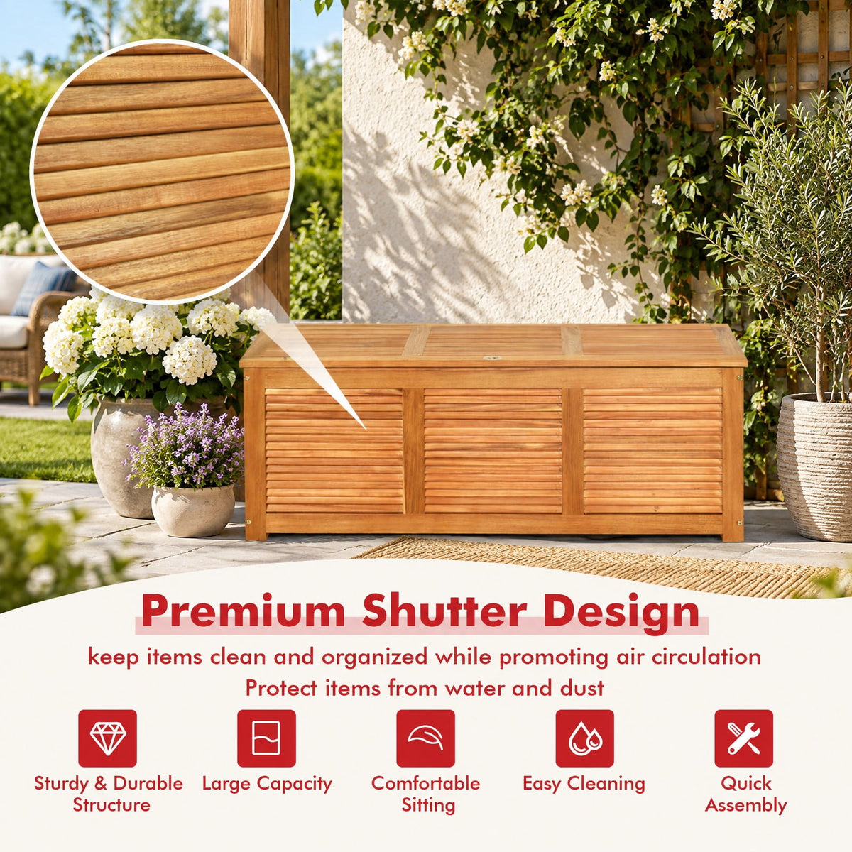 Airfind 46 Gallon Acacia Wood Storage Bench Box for Patio Garden Deck, 355 lbs Capacity, Acacia Wood Frame, 45 Inch x 18 Inch x 18 Inch Footprint, Wood