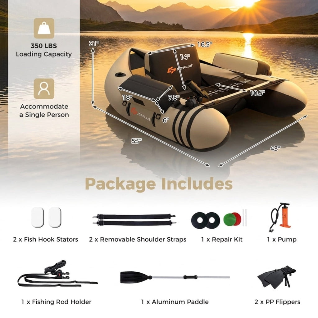 Airfind Inflatable Float Tube for Fly Fishing with Storage Pockets, Beige