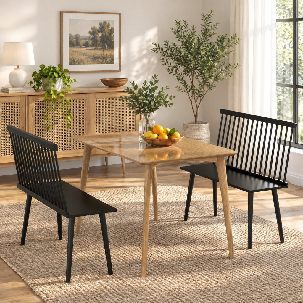 Airfind Entryway Bench, for 2 with Spindle Back for Kitchen Dining Room Hallway, 440 lbs Capacity, Rubber Wood Frame, 39 Inch x 18.5 Inch x 36.5 Inch, Black