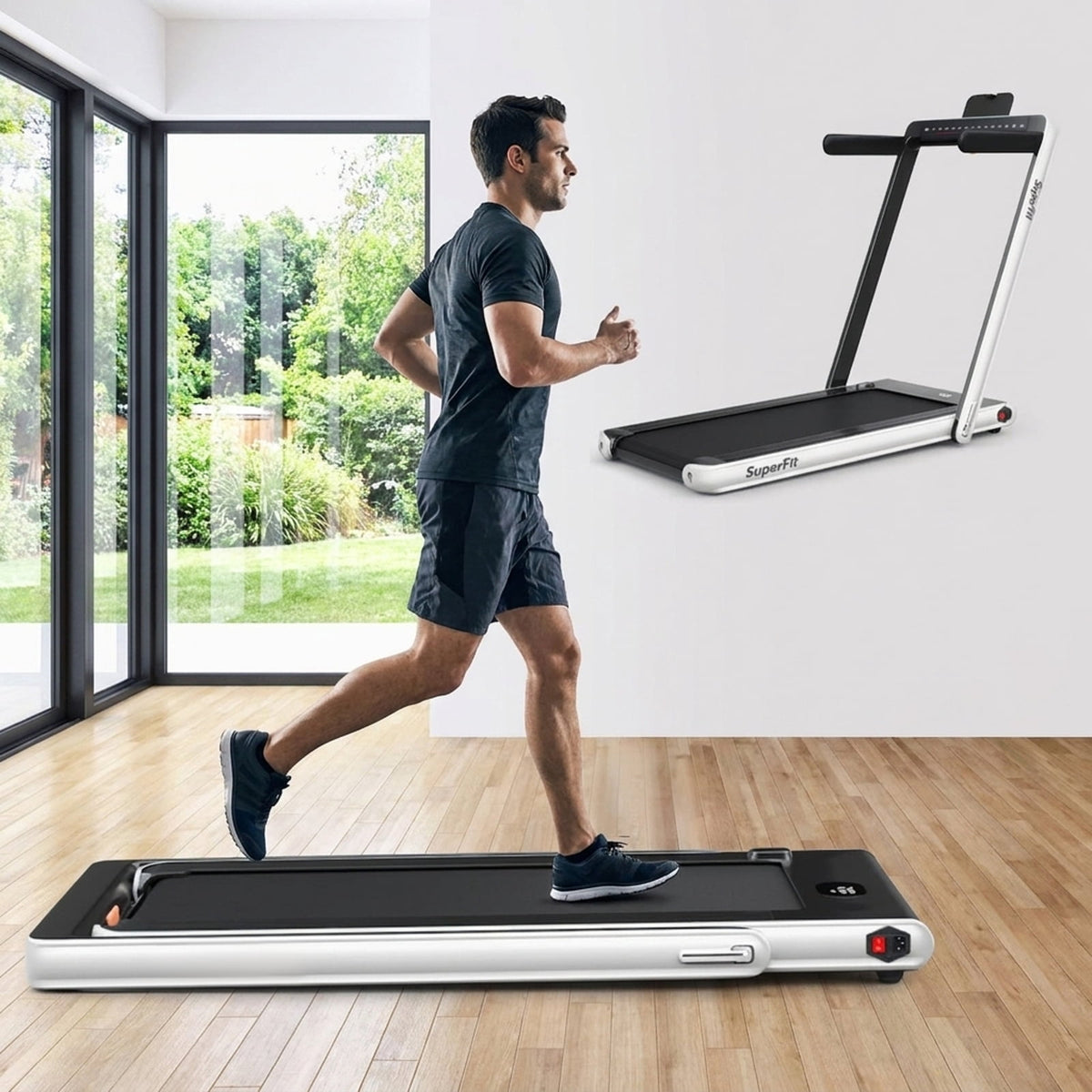 Airfind 2-in-1 Walk-to-Run Folding Treadmill Audio Console, White