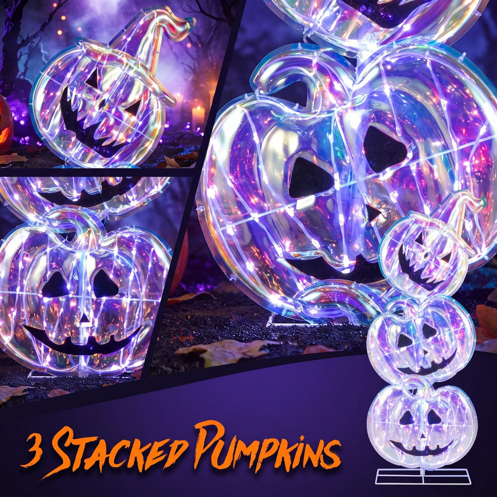 Airfind Standing 150 LED Lighted Pumpkin Halloween Decoration with Base, Plastic Frame, 1.3 x 0.9 x 3.4 FT Footprint, Multicolor