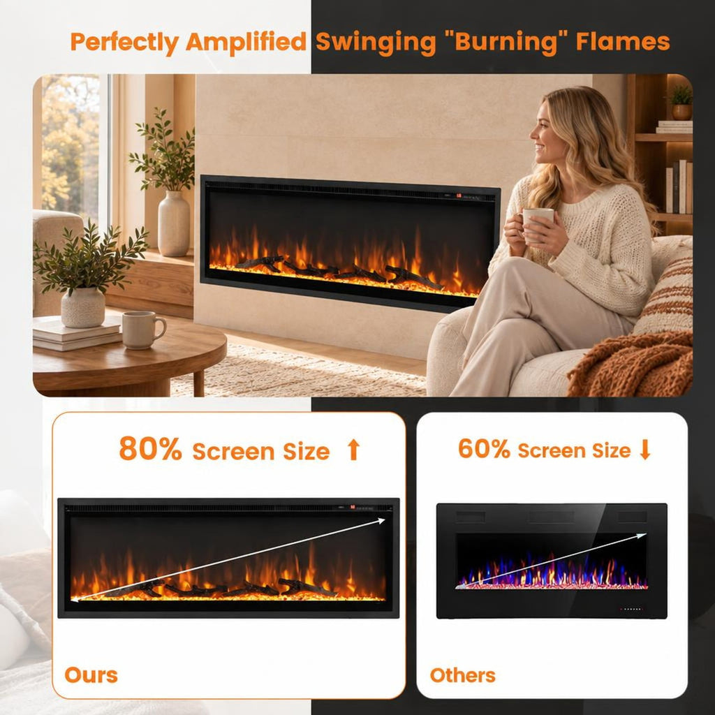 Airfind 50 Inches Electric Fireplace In-wall Recessed Featuring Remote Control and Adjustable Color and Brightness-50 Inches, Black