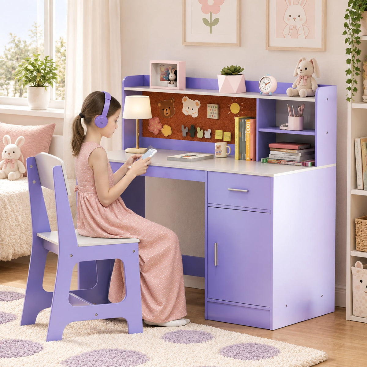 Airfind Youth Study Desk and Chair Set Student Table and Chair, 132 Lbs Capacity, Mdf, for 3 and Years Old, 43 Inch X 19 Inch X 39.5 Inch, Purple