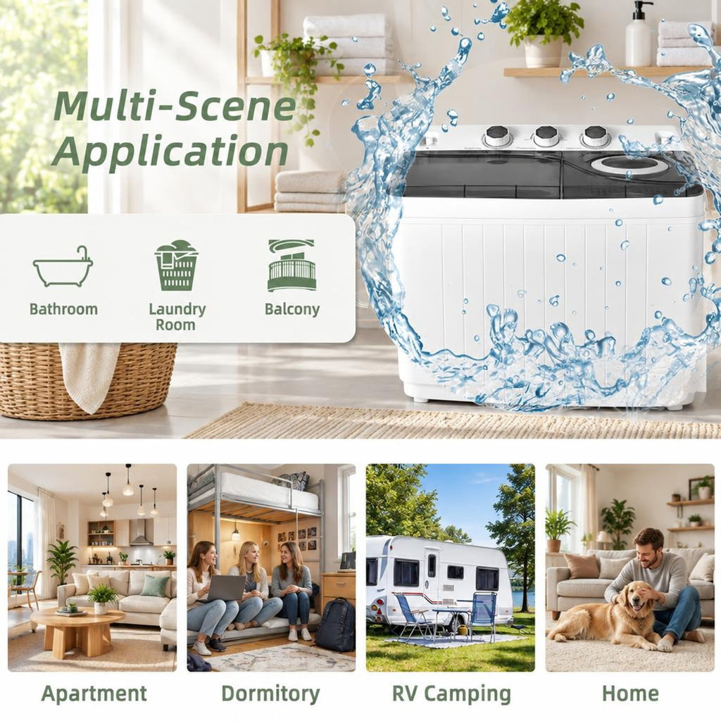 Airfind 26 LBS Twin Tub Portable Washing Machine with Built-In Drain Pump, PP ABS Rated Frame, 27.5 x 16 x 32 Footprint, Gray