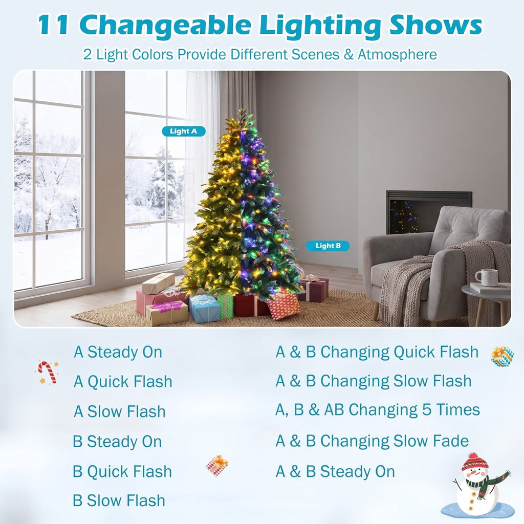 Airfind Pre-Lit Snowy Christmas Hinged Tree with Flash Modes and Multi-Color Lights-6 ft, PE PVC iron Height: 5 ft Base: 3.3 ft Frame, Green