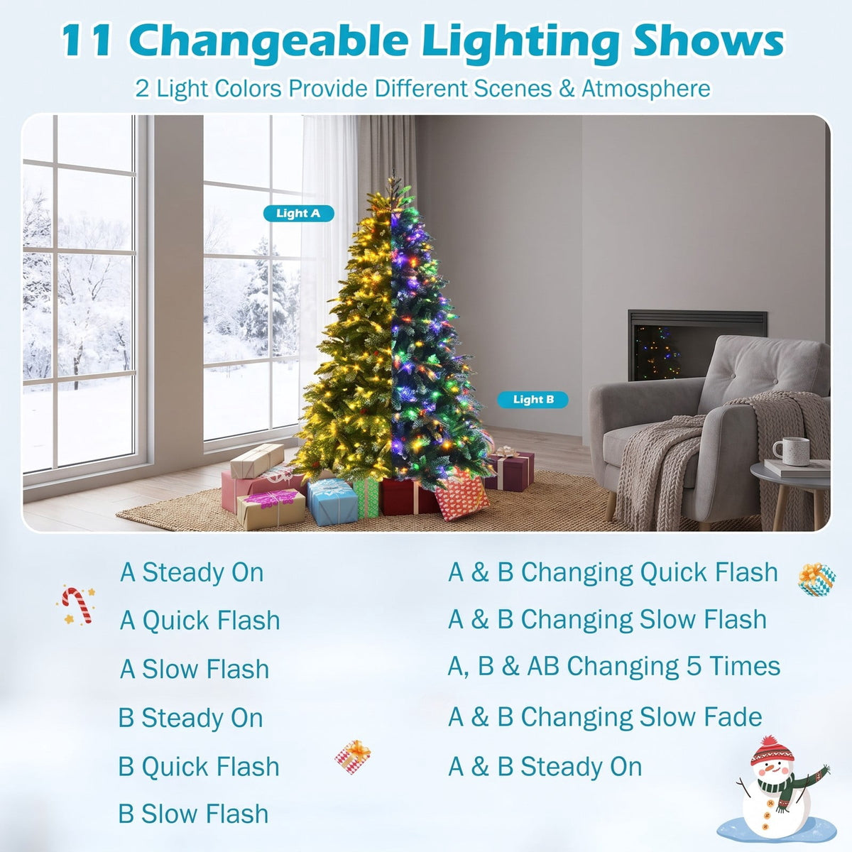 Airfind Pre-Lit Snowy Christmas Hinged Tree with Flash Modes and Multi-Color Lights-6 ft, PE PVC iron Height: 5 ft Base: 3.3 ft Frame, Green