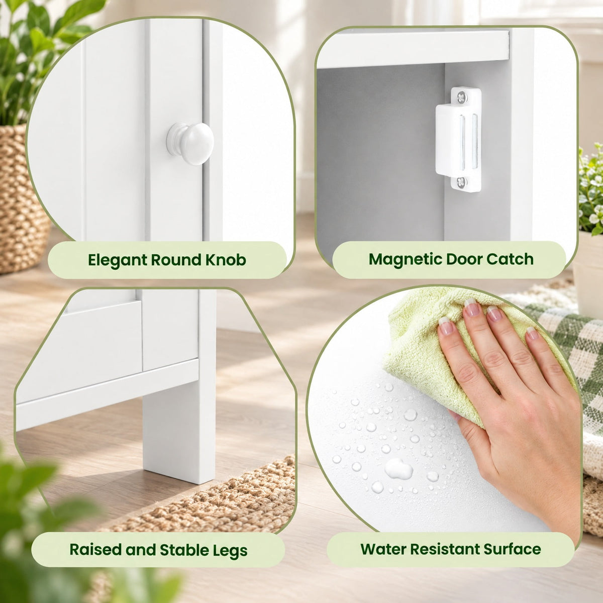 Airfind Bathroom Freestanding Adjustable Shelf Floor Storage Cabinet, MDF Frame, 16 Inch x 12 Inch x 27.5 Inch Footprint, White
