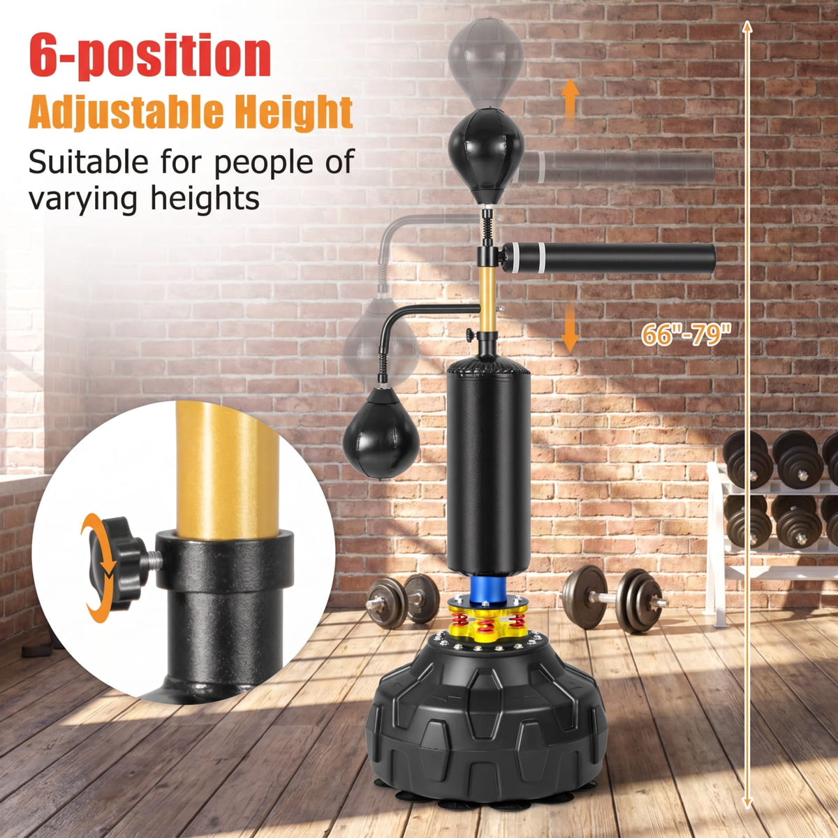 Airfind Freestanding Boxing Speed Trainer with 360 Degree Spinning Bar Dual Speed Balls and Adjustable Height for Home Gym, Black