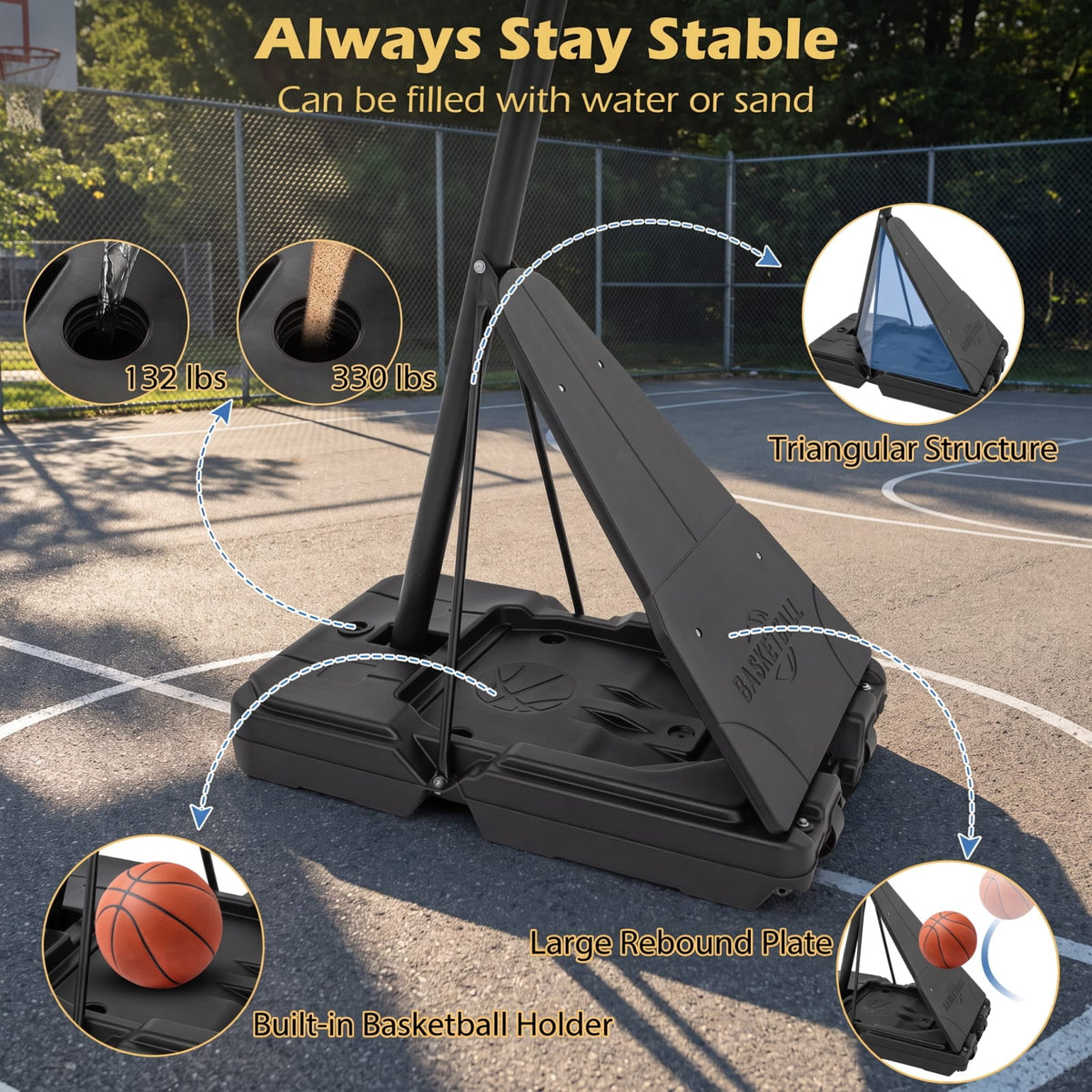 Airfind Portable Basketball Goal System with 4.9 to 10 Foot Adjustable Height 44 Inch Shatterproof Backboard and Rebounder for Backyard, Black