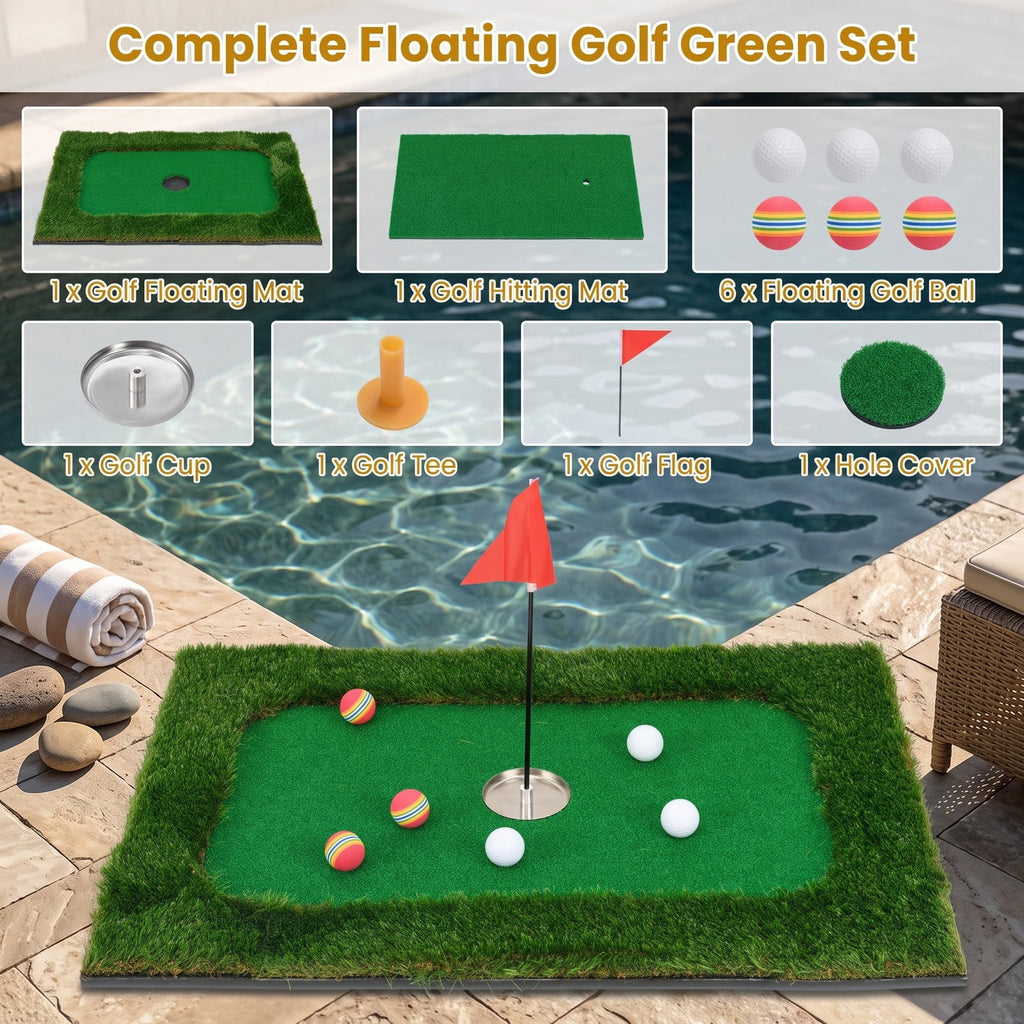 Airfind Floating Golf Green for Pool with 6 Golf Balls, Golf Flag, Hitting Mat and Tee, Waterproof EVA Practice Putting Green for Backyard Pool Party, Green