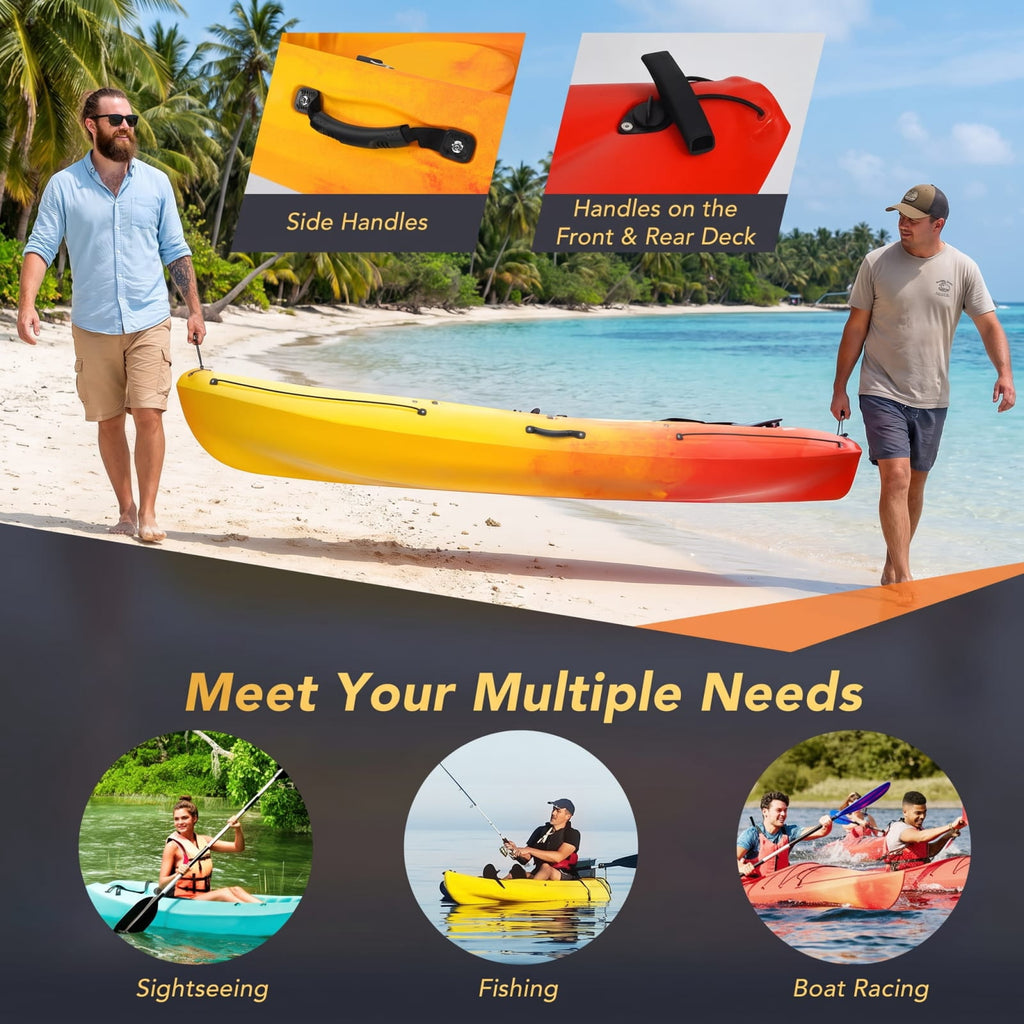 Airfind Single Sit on Top Kayak with Detachable Aluminum Paddle Adjustable Footrest and Bungee Storage for Adults Fishing and Sightseeing, Yellow