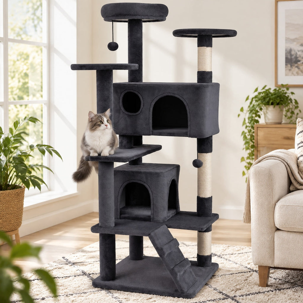 Airfind 52 Inch Tall Cat Tree Tower for Indoor Cats, 22 lbs Capacity, Engineered Wood Sponge Plush Fabric Sisal Frame, Dark Gray