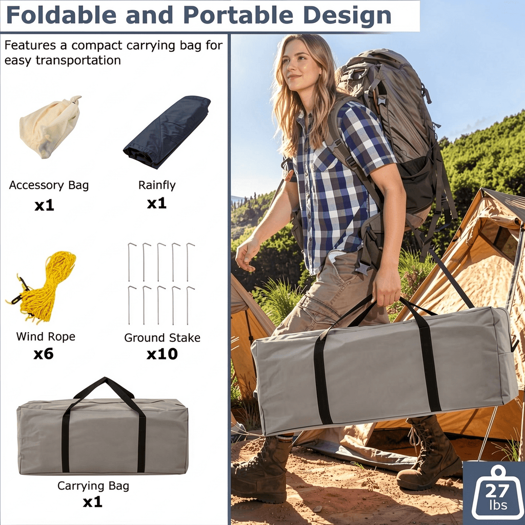 Airfind 6-8 Person Large Family Camping Tent with Porch, 2 Rooms and 2 Doors, Waterproof Cabin Tent with Skylight and Rainfly, Navy